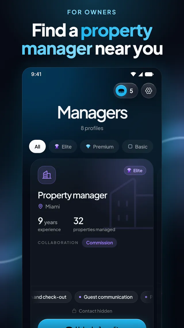List of property managers showing their experience, how many properties they manage and their plan.