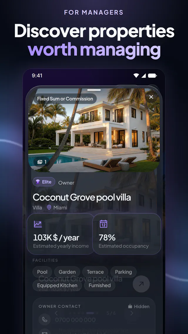 Property details with photos, the estimated yearly income and the estimated occupancy for the city.